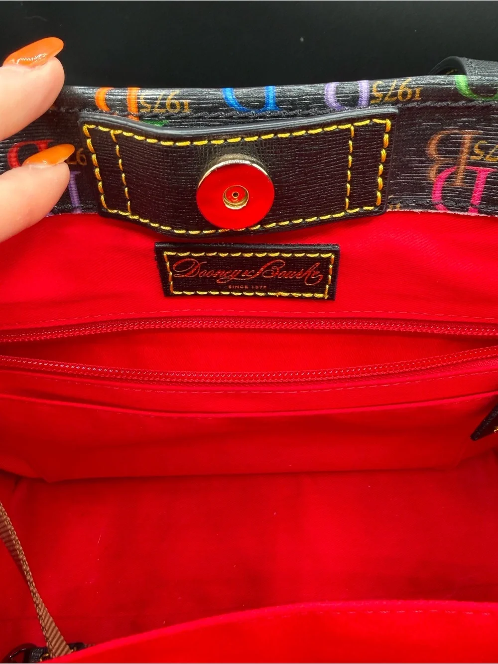 Dooney & Bourke 1975 Multicolor Logo Tote Bag — Red Interior - Picture 8 of 9